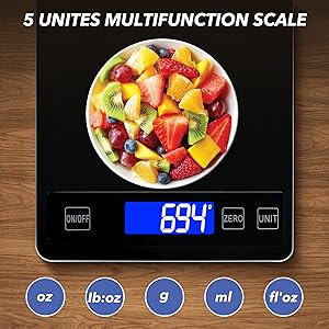33lb Food Kitchen Digital Scale,1g/0.05oz Precise Graduation, USB Charging Kitchen Scale, Waterproof Stainless Steel with LCD Display, Ounces and Grams for Weight Loss, Cooking, Baking (Black)