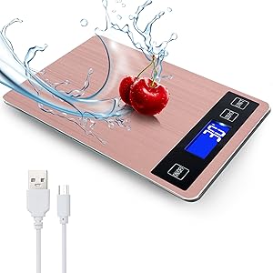 33lb Food Kitchen Digital Scale,1g/0.05oz Precise Graduation, USB Charging Kitchen Scale, Waterproof Stainless Steel with LCD Display, Ounces and Grams for Weight Loss, Cooking, Baking (Black)