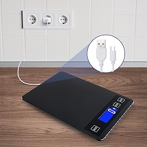 33lb Food Kitchen Digital Scale,1g/0.05oz Precise Graduation, USB Charging Kitchen Scale, Waterproof Stainless Steel with LCD Display, Ounces and Grams for Weight Loss, Cooking, Baking (Black)