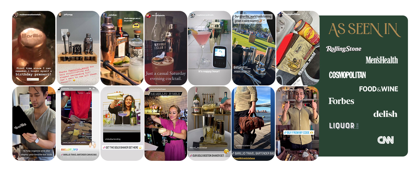 Barillio Black Bartender Kit - Stainless-Steel Cocktail Shaker Set w/Black Bamboo Stand - Mixology Bar Tools w/Drink Shaker, Mixer and Muddler for Cocktails - Home Bar Accessories - 23-Pc Bar Set