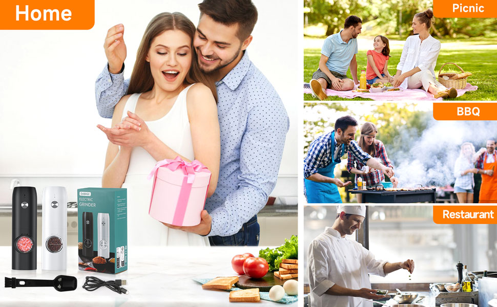 Electric Salt and Pepper Grinder Set (2 Pack), USB Rechargeable One Hand Operation, Adjustable Coarseness Mill Grinders Shakers LED Light, Automatic Pepper Grinder for Kitchen Gadgets Gifts