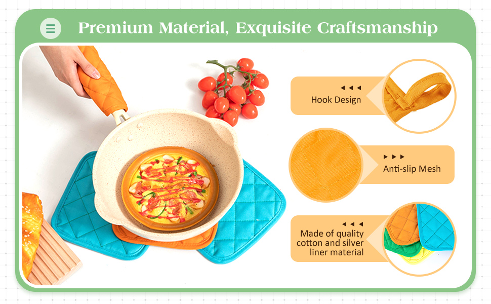 Bokon 24 Pcs Pot Holders for Kitchen, Multicolor Potholders Sets, Heat Resistant Cotton Hot Pad Oven Mitts Trivet with Hanging Loops for Baking Cooking