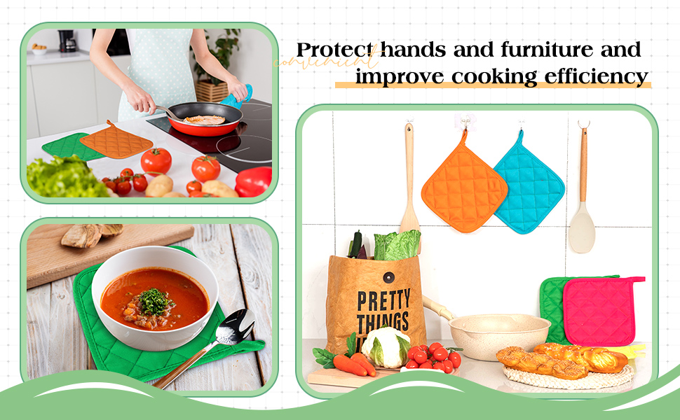 Bokon 24 Pcs Pot Holders for Kitchen, Multicolor Potholders Sets, Heat Resistant Cotton Hot Pad Oven Mitts Trivet with Hanging Loops for Baking Cooking