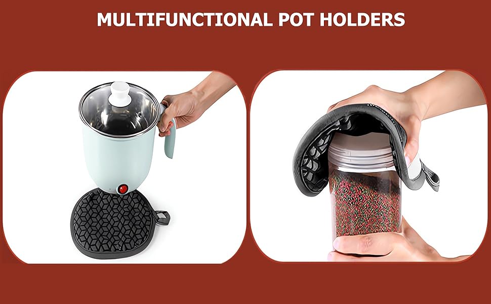 Oven Mitts and Pot Holders,500 ℉ Heat Resistant Oven Mitts Sets,Silicone Oven Gloves, Non-Slip Silicone Textured Grip,Black