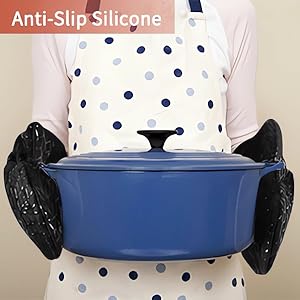 Oven Mitts and Pot Holders,500 ℉ Heat Resistant Oven Mitts Sets,Silicone Oven Gloves, Non-Slip Silicone Textured Grip,Black