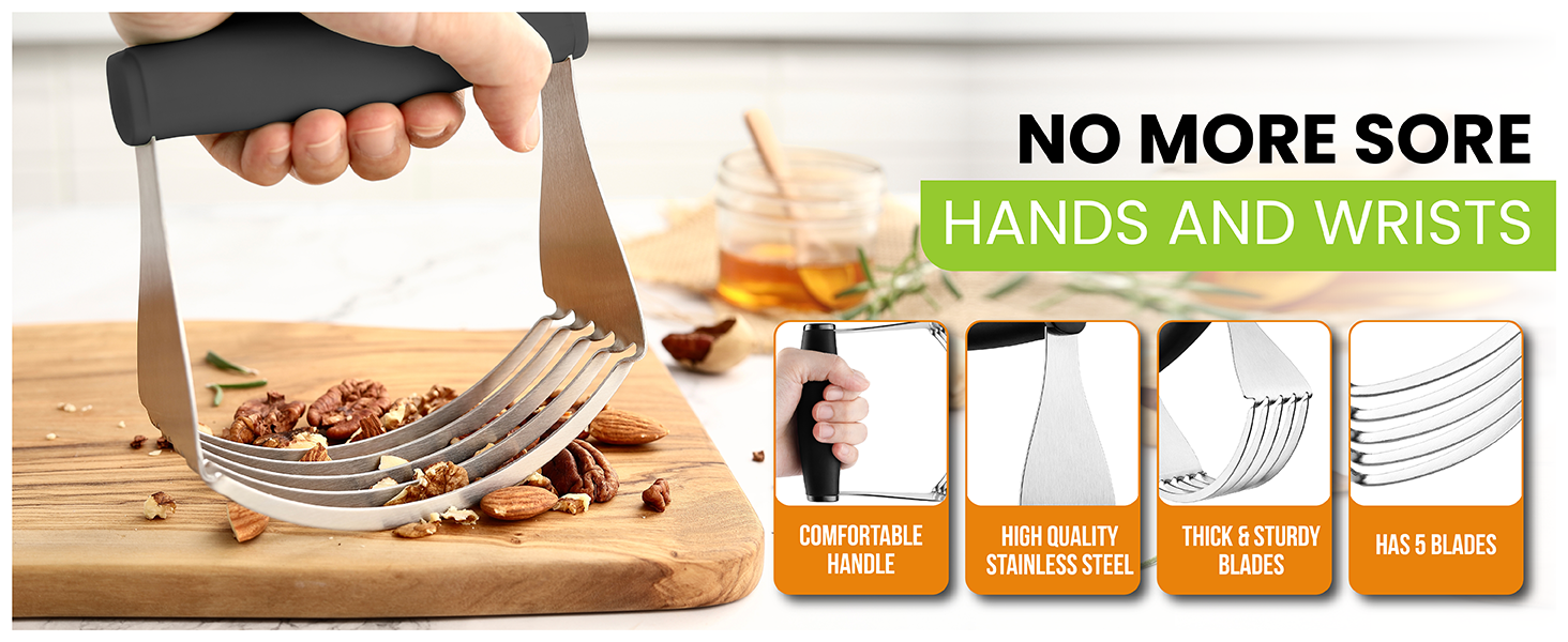 Spring Chef XL Dough Blender Tool For Baking, Heavy Duty Pastry Blender, Stainless Steel Pastry Cutter with Durable Blades, Dough Mixer, Butter Cutter for Easy Mixing, Dishwasher Safe - Aqua Sky