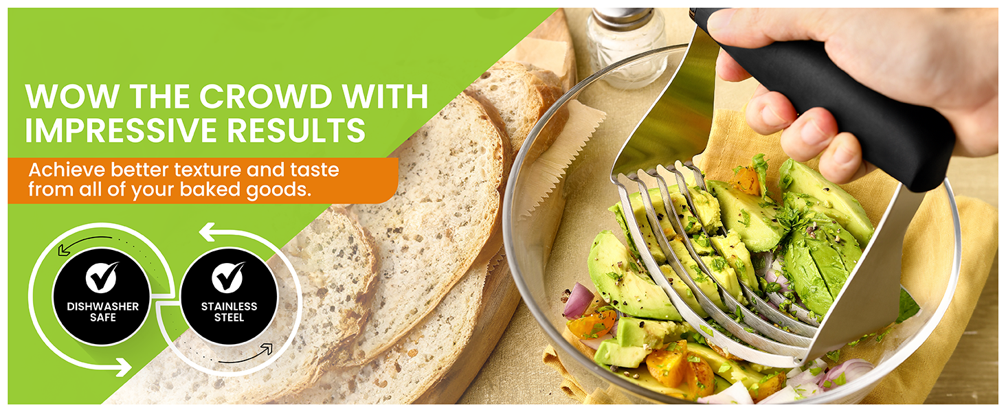 Spring Chef XL Dough Blender Tool For Baking, Heavy Duty Pastry Blender, Stainless Steel Pastry Cutter with Durable Blades, Dough Mixer, Butter Cutter for Easy Mixing, Dishwasher Safe - Aqua Sky