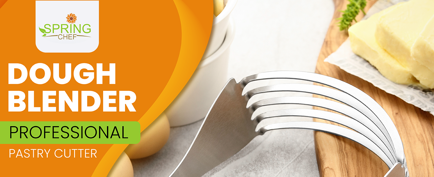 Spring Chef XL Dough Blender Tool For Baking, Heavy Duty Pastry Blender, Stainless Steel Pastry Cutter with Durable Blades, Dough Mixer, Butter Cutter for Easy Mixing, Dishwasher Safe - Aqua Sky