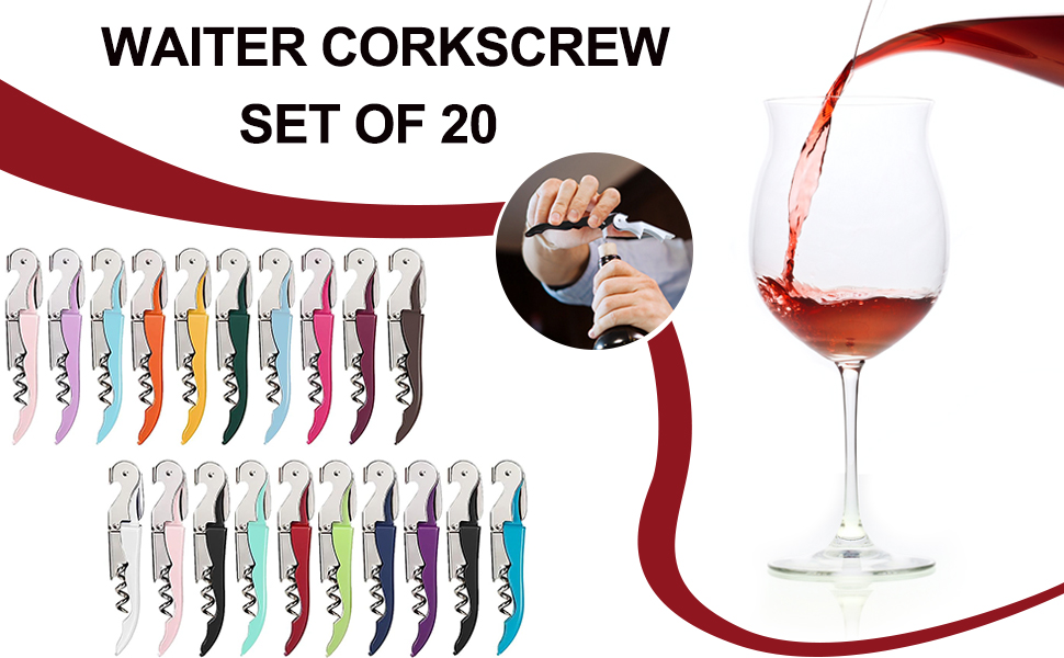 HYZ Wine Opener Bulk 20-Pack for Bartender, Professional Waiter Corkscrew Wine Key for Servers & Restaurant, Double Hinged Wine Bottle Opener with Foil Cutter, Commercial Bulk Set, (Multicolor)