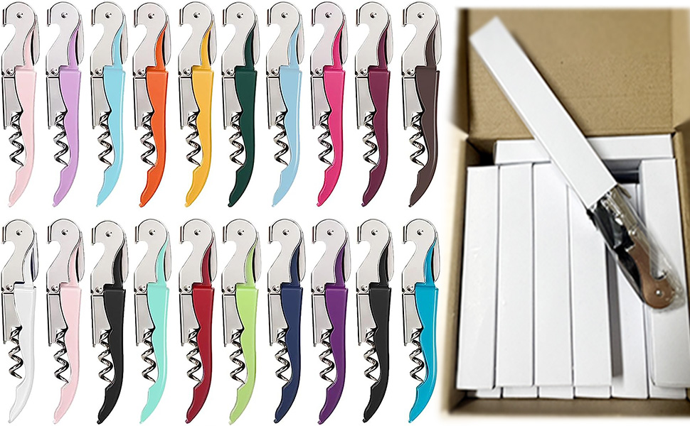 HYZ Wine Opener Bulk 20-Pack for Bartender, Professional Waiter Corkscrew Wine Key for Servers & Restaurant, Double Hinged Wine Bottle Opener with Foil Cutter, Commercial Bulk Set, (Multicolor)