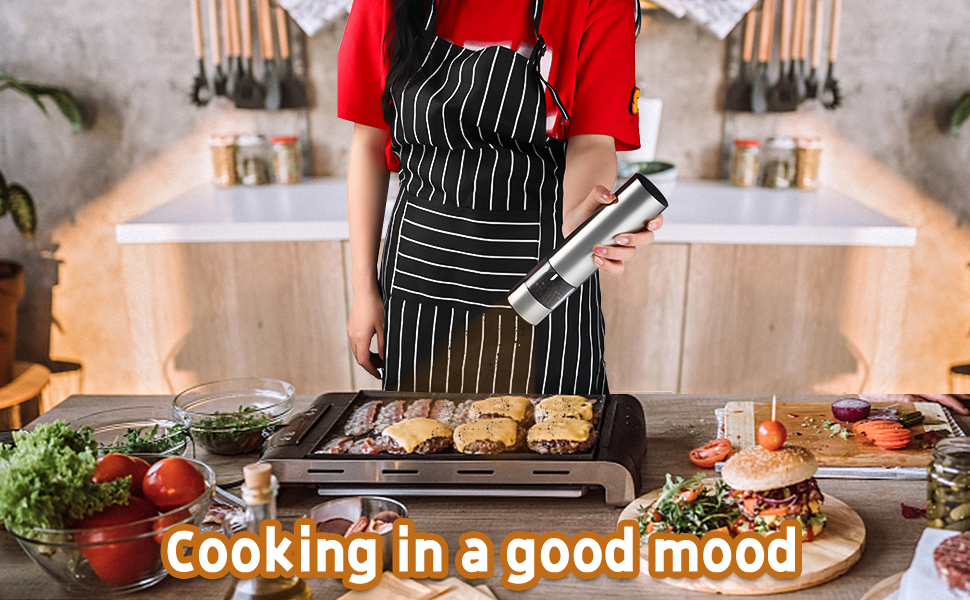 Electric Pepper Grinder & Salt Mill - Battery Operated Stainless Steel Body with Transparent Container LED Light One-Hand Operation Push-Button Switch Adjustable Coarseness Easy Refill & Clean