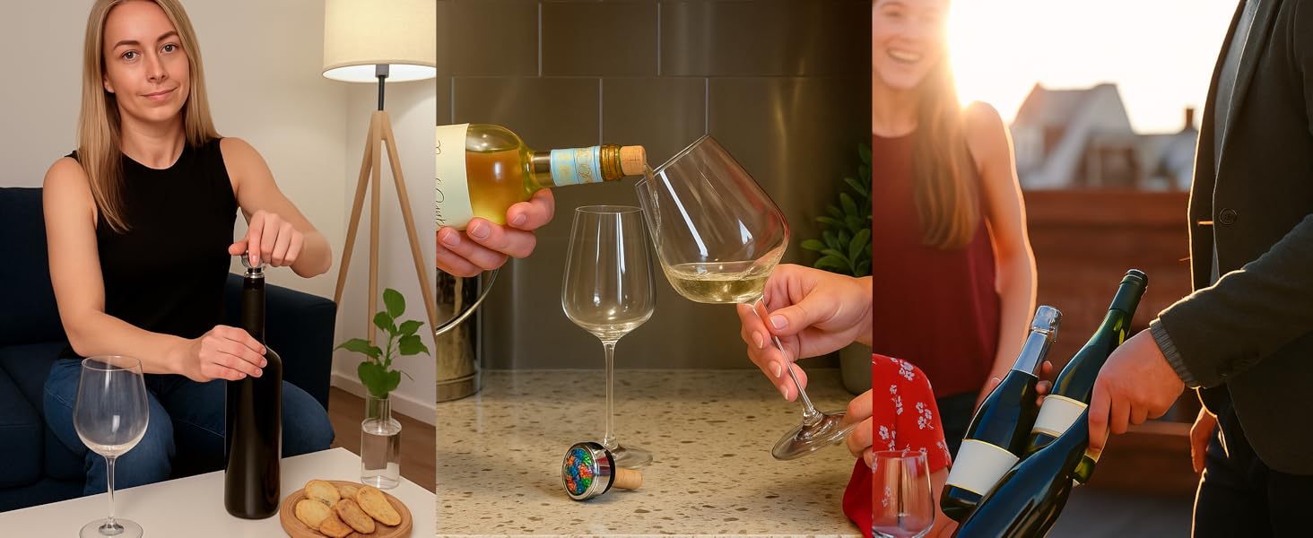 Wine Stopper & Champagne Stopper All In One - Patented Seal, Preserves Bubbles & Taste for Prosecco, White and Red Wines. 1 Pro Grade Evan James Bottle Stopper With Hanging Gift Box
