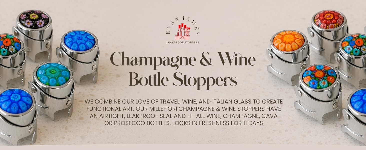 Wine Stopper & Champagne Stopper All In One - Patented Seal, Preserves Bubbles & Taste for Prosecco, White and Red Wines. 1 Pro Grade Evan James Bottle Stopper With Hanging Gift Box