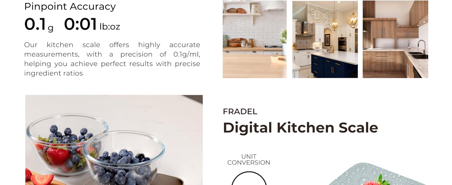 Fradel 0.1g Digital Kitchen Food Scale in Grams & Ounces - 11lb, for Cooking, Baking, Weight Loss - Square