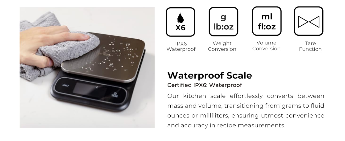 Fradel 0.1g Digital Kitchen Food Scale in Grams & Ounces - 11lb, for Cooking, Baking, Weight Loss - Square