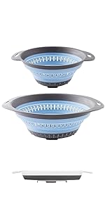 Collapsible Colander and Strainer,Silicone Strainer Colanders & Food Strainers,for Vegetable and Fruit, Kitchen Essentials (2, White, 1.3L+2.5L)