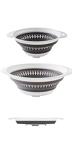 Collapsible Colander and Strainer,Silicone Strainer Colanders & Food Strainers,for Vegetable and Fruit, Kitchen Essentials (2, White, 1.3L+2.5L)