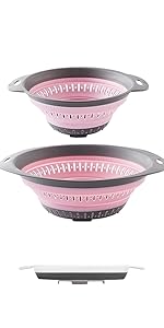 Collapsible Colander and Strainer,Silicone Strainer Colanders & Food Strainers,for Vegetable and Fruit, Kitchen Essentials (2, White, 1.3L+2.5L)