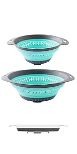 Collapsible Colander and Strainer,Silicone Strainer Colanders & Food Strainers,for Vegetable and Fruit, Kitchen Essentials (2, White, 1.3L+2.5L)
