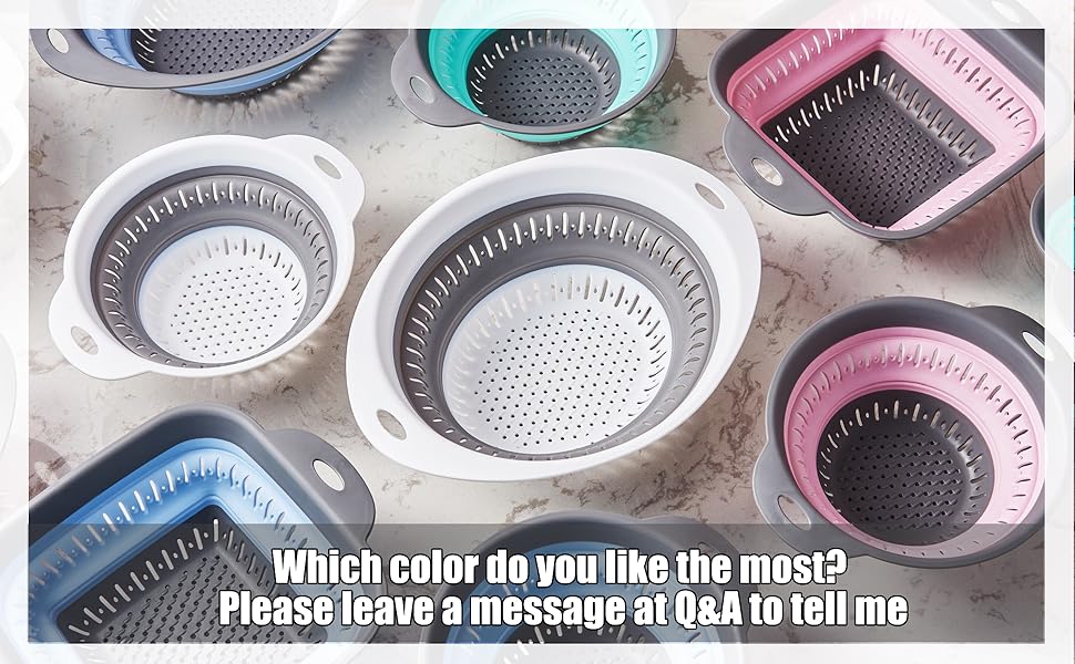 Collapsible Colander and Strainer,Silicone Strainer Colanders & Food Strainers,for Vegetable and Fruit, Kitchen Essentials (2, White, 1.3L+2.5L)