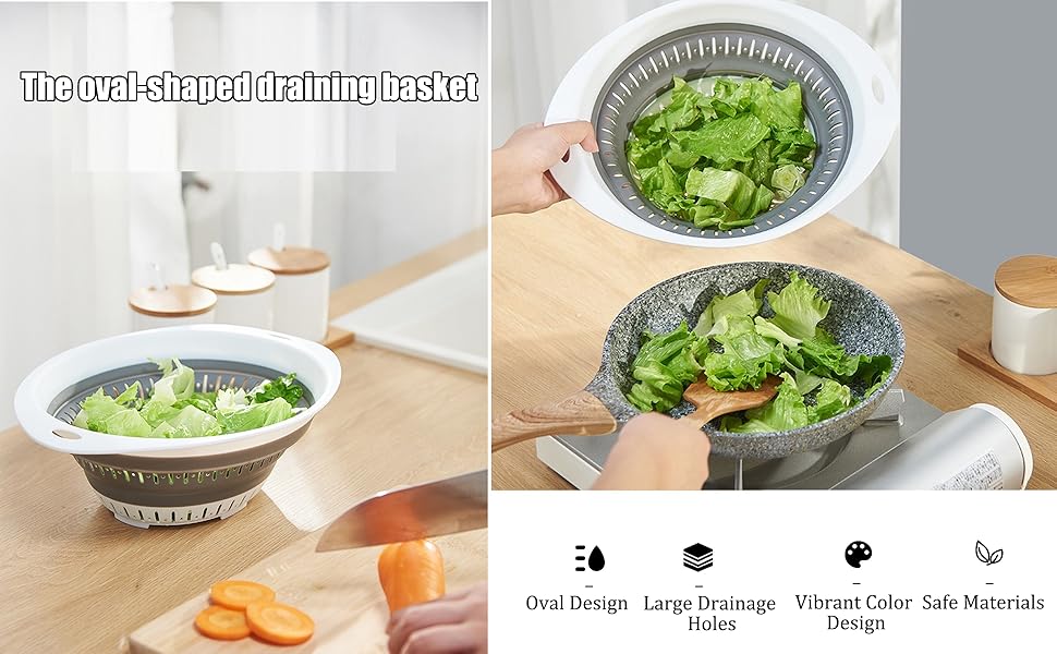 Collapsible Colander and Strainer,Silicone Strainer Colanders & Food Strainers,for Vegetable and Fruit, Kitchen Essentials (2, White, 1.3L+2.5L)