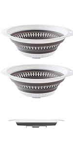 Collapsible Colander and Strainer,Silicone Strainer Colanders & Food Strainers,for Vegetable and Fruit, Kitchen Essentials (2, White, 1.3L+2.5L)