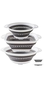 Collapsible Colander and Strainer,Silicone Strainer Colanders & Food Strainers,for Vegetable and Fruit, Kitchen Essentials (2, White, 1.3L+2.5L)