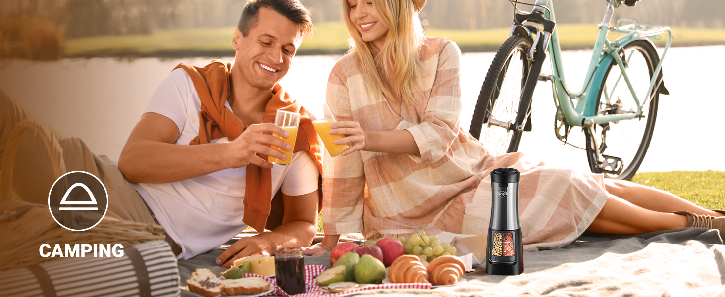 Sangcon Electric Salt and Pepper Grinder Set Shakers 2 IN 1 - USB RECHARGEABLE Salt and Pepper Mill Set All in One, Automatic Refillable Adjustable Coarseness Ceramic Grinder with Light