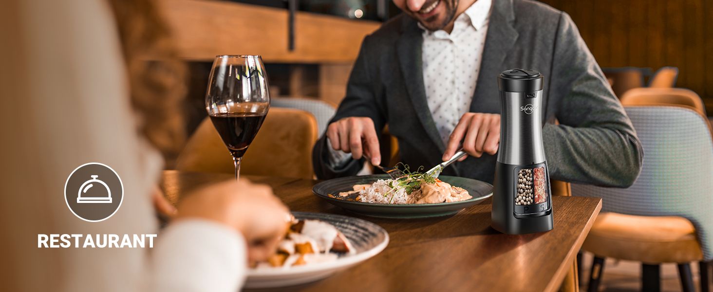 Sangcon Electric Salt and Pepper Grinder Set Shakers 2 IN 1 - USB RECHARGEABLE Salt and Pepper Mill Set All in One, Automatic Refillable Adjustable Coarseness Ceramic Grinder with Light