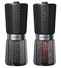Sangcon Electric Salt and Pepper Grinder Set Shakers 2 IN 1 - USB RECHARGEABLE Salt and Pepper Mill Set All in One, Automatic Refillable Adjustable Coarseness Ceramic Grinder with Light