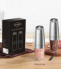 Sangcon Electric Salt and Pepper Grinder Set Shakers 2 IN 1 - USB RECHARGEABLE Salt and Pepper Mill Set All in One, Automatic Refillable Adjustable Coarseness Ceramic Grinder with Light