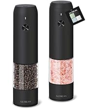 Ultrean Pepper Grinder, Rechargeable Gravity Salt and Pepper Grinder with 6 Adjustable Coarseness, LED Light, One-Hand Automatic Operation, Stainless Steel, Gifts for Father‘s Day