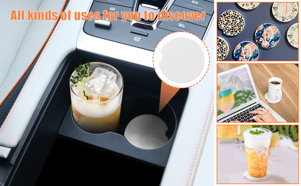 GNIEMCKIN 50 PCS 2.56 in Sublimation Auto Coasters, DIY Personalization Option, Keep Car from Cold Drink Spills