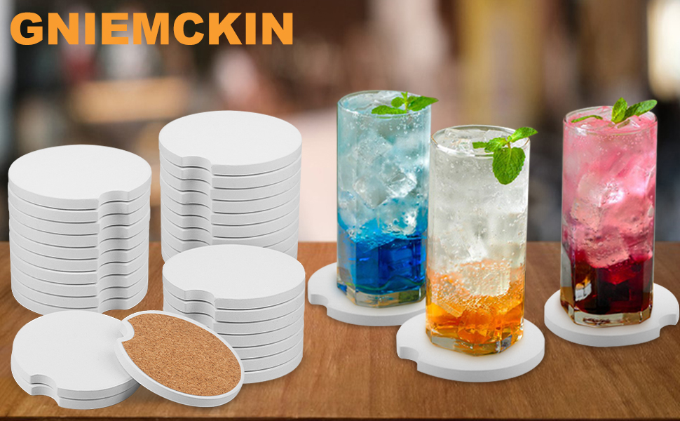 GNIEMCKIN 50 PCS 2.56 in Sublimation Auto Coasters, DIY Personalization Option, Keep Car from Cold Drink Spills
