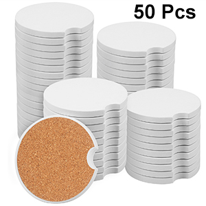 GNIEMCKIN 50 PCS 2.56 in Sublimation Auto Coasters, DIY Personalization Option, Keep Car from Cold Drink Spills