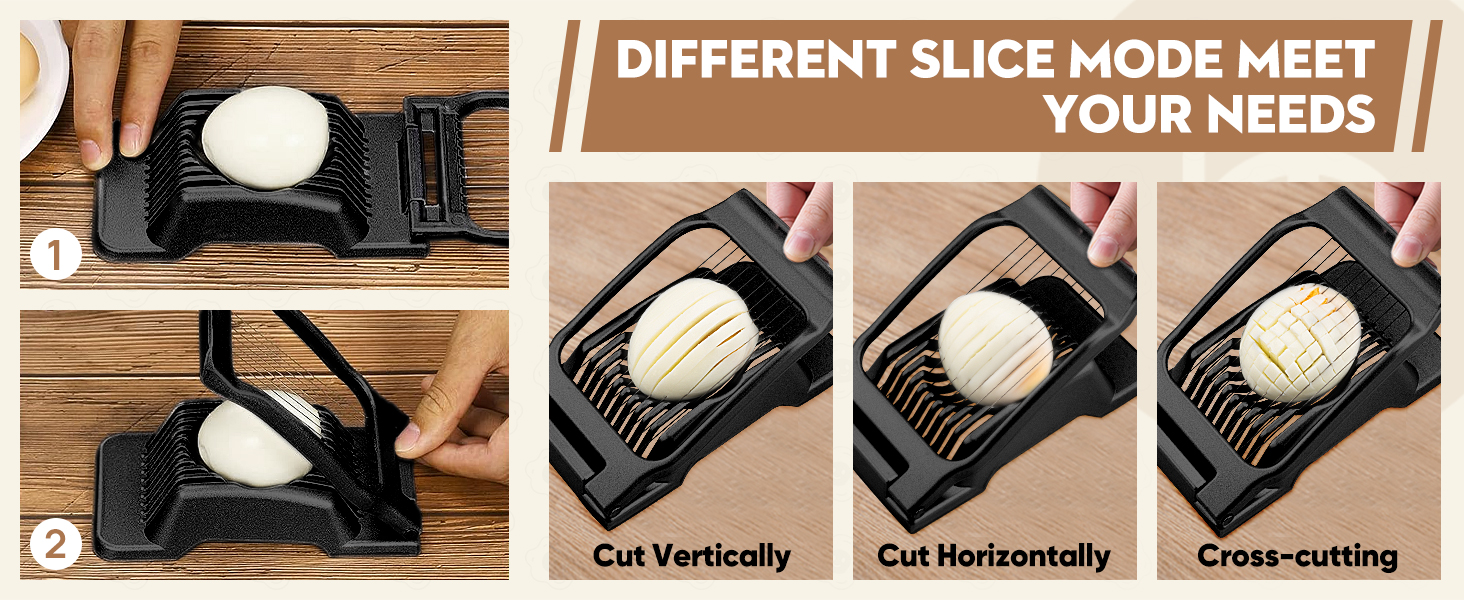 BIBURY Egg Slicer, Egg Cutter for Hard Boiled Eggs, Heavy Duty Aluminium Slicer for Egg Mushroom Strawberry Soft Fruit, Stainless Steel Wires, Dishwasher Safe & Easy to Clean (Black)