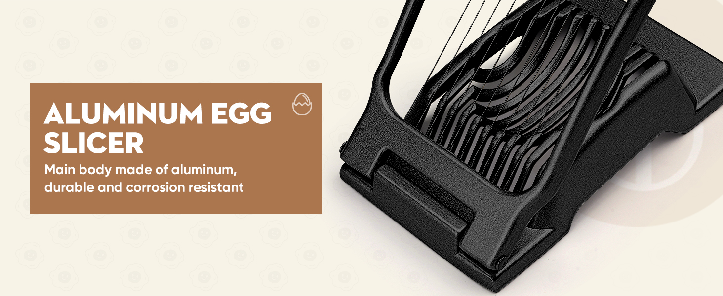 BIBURY Egg Slicer, Egg Cutter for Hard Boiled Eggs, Heavy Duty Aluminium Slicer for Egg Mushroom Strawberry Soft Fruit, Stainless Steel Wires, Dishwasher Safe & Easy to Clean (Black)