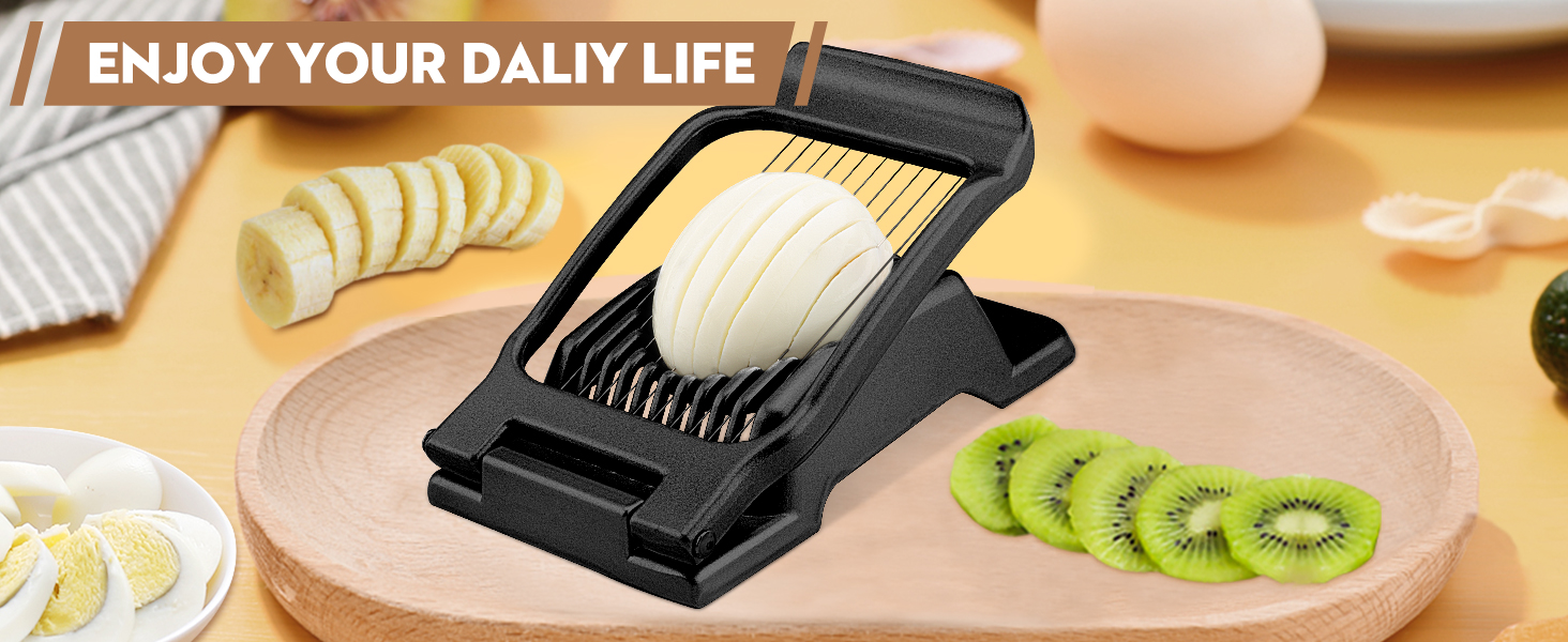 BIBURY Egg Slicer, Egg Cutter for Hard Boiled Eggs, Heavy Duty Aluminium Slicer for Egg Mushroom Strawberry Soft Fruit, Stainless Steel Wires, Dishwasher Safe & Easy to Clean (Black)