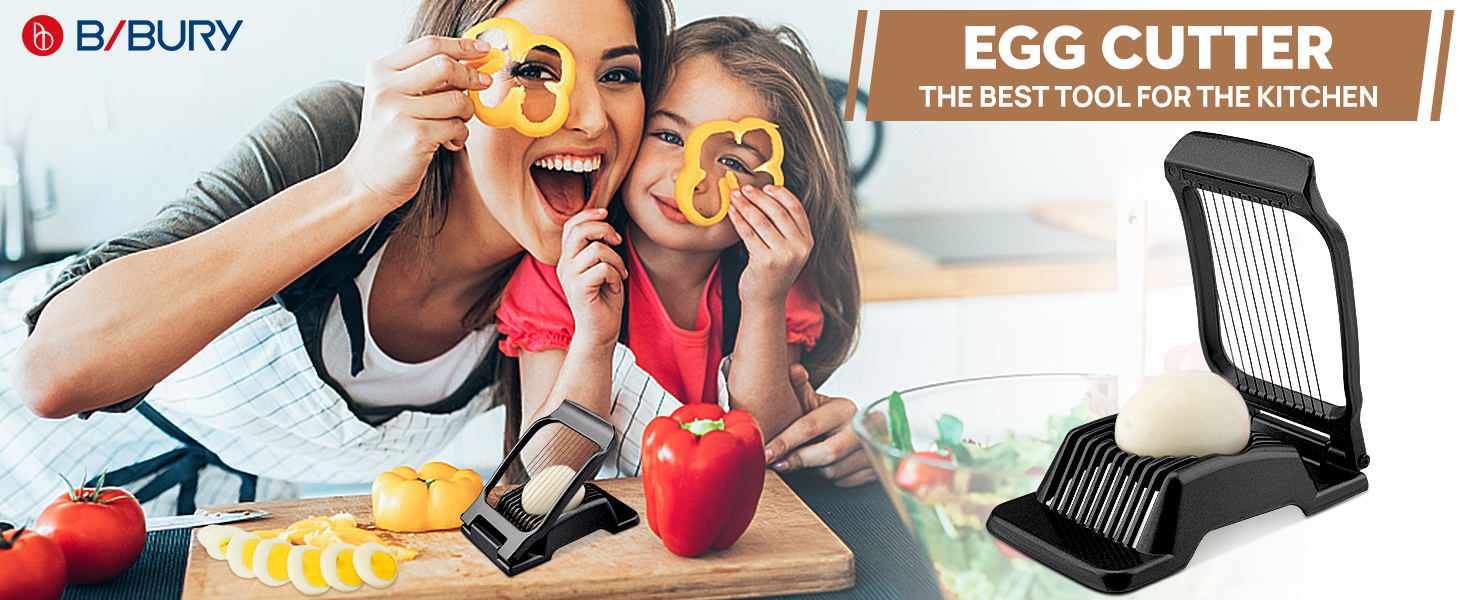 BIBURY Egg Slicer, Egg Cutter for Hard Boiled Eggs, Heavy Duty Aluminium Slicer for Egg Mushroom Strawberry Soft Fruit, Stainless Steel Wires, Dishwasher Safe & Easy to Clean (Black)