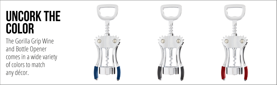 GORILLA GRIP BPA-Free Premium Wine Opener, Easy to Use Smooth Zinc Alloy Wing Corkscrew, Multifunctional Bottle Openers Remove Corks, Caps, Sharp Cork Screw, Dishwasher Safe, Bar Essentials, Black