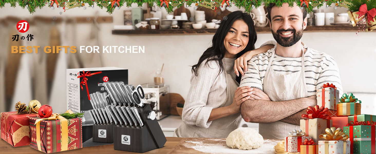 Knife Sets for Kitchen with Block imarku G14 Japanese Knife Set Stainless Steel Kitchen 14pcs, Built-in Sharpener, Sharp Knives with Non-slip Ergonomic Handle - Dishwasher Safe, Home Essential Gifts