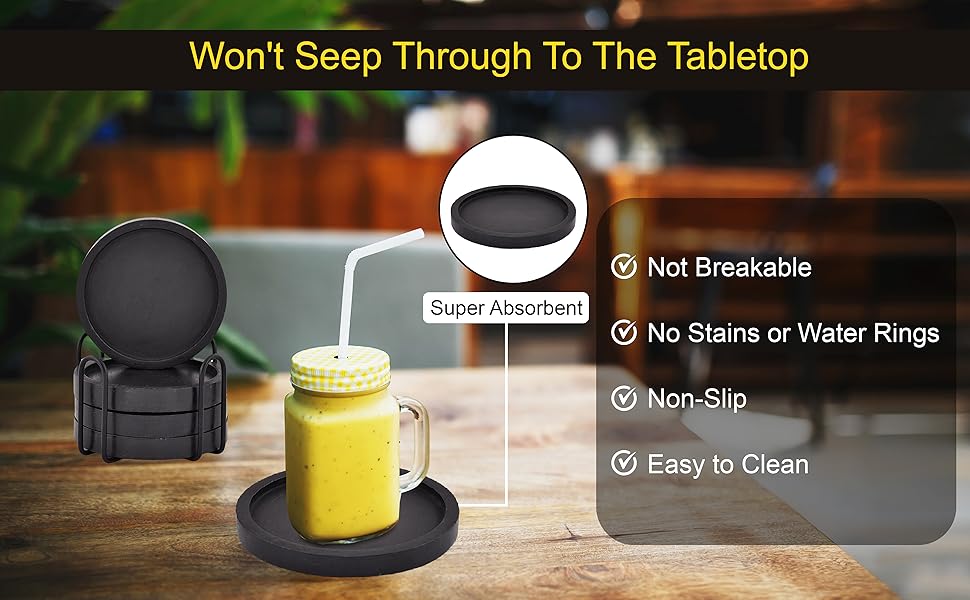 NIRMAN Wooden Coasters for Drinks Coffee Table, Round Drink Coasters with Holder for Tabletop Protection, Set of 4 (4