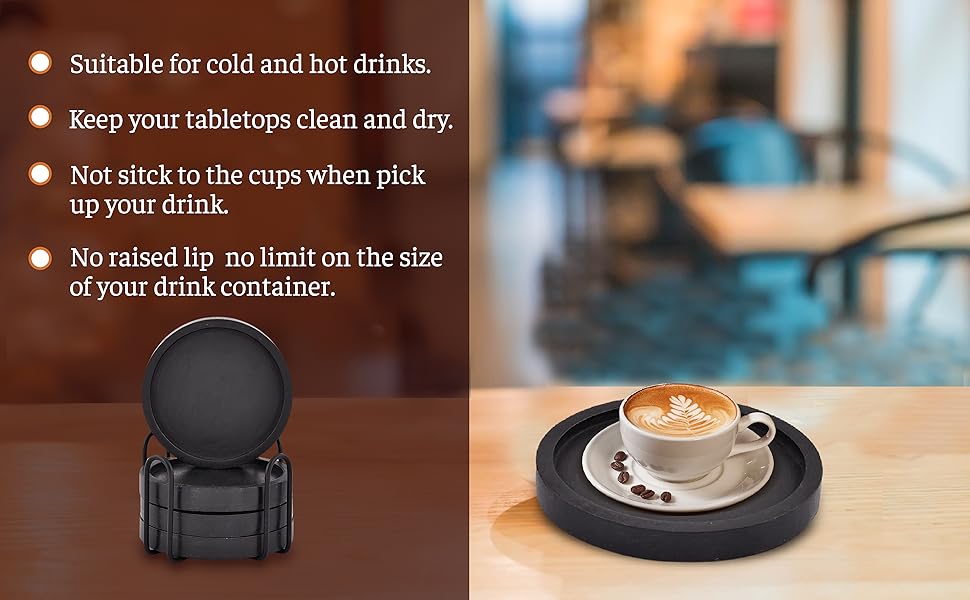 NIRMAN Wooden Coasters for Drinks Coffee Table, Round Drink Coasters with Holder for Tabletop Protection, Set of 4 (4