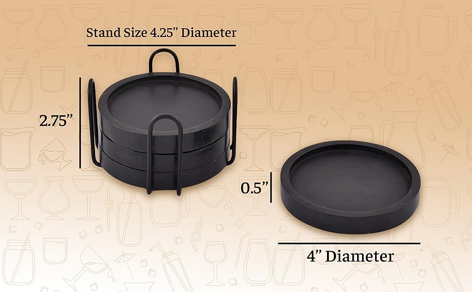 NIRMAN Wooden Coasters for Drinks Coffee Table, Round Drink Coasters with Holder for Tabletop Protection, Set of 4 (4