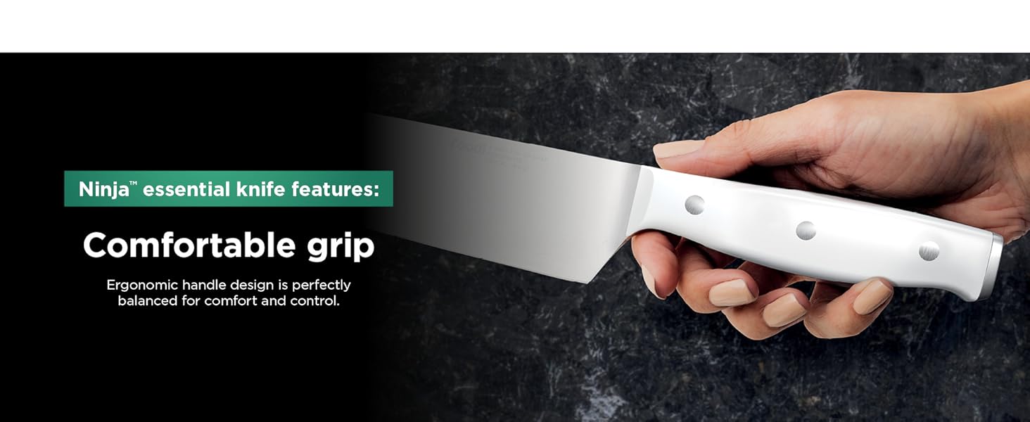 Ninja K12007WHBN NeverDull 7-Piece Prep Knife System, Essential, High Carbon Stainless Steel, Built-in Sharpener, White