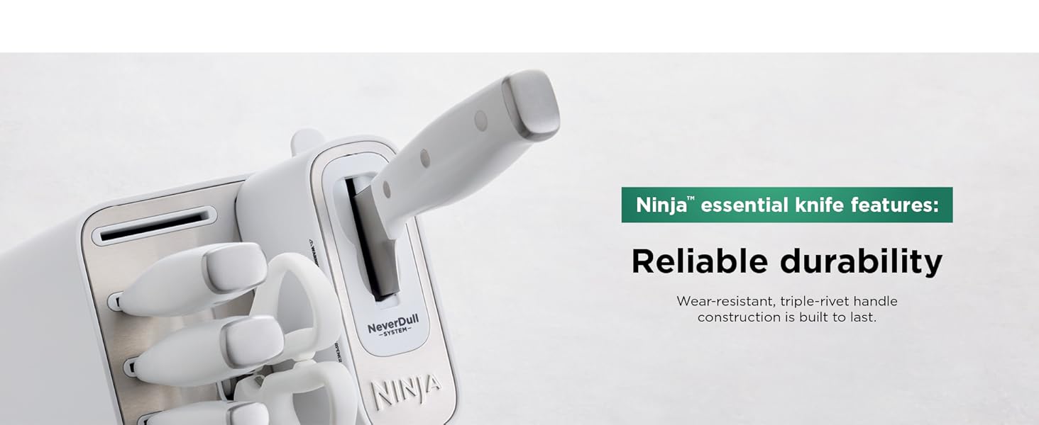 Ninja K12007WHBN NeverDull 7-Piece Prep Knife System, Essential, High Carbon Stainless Steel, Built-in Sharpener, White