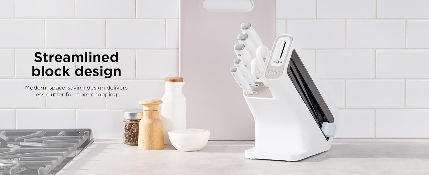 Ninja K12007WHBN NeverDull 7-Piece Prep Knife System, Essential, High Carbon Stainless Steel, Built-in Sharpener, White