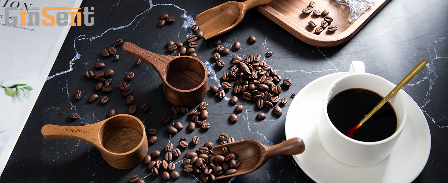 Wood Coffee Scoop-4 Pieces Wooden Scoops for Jars Small Measuring Spoons for Ground Coffee,Tea,Sugar,Seasoning-Multipurpose Wooden Scoop for Jars,Canisters,Bath Salts,Laundry Detergent(Acacia Wood)