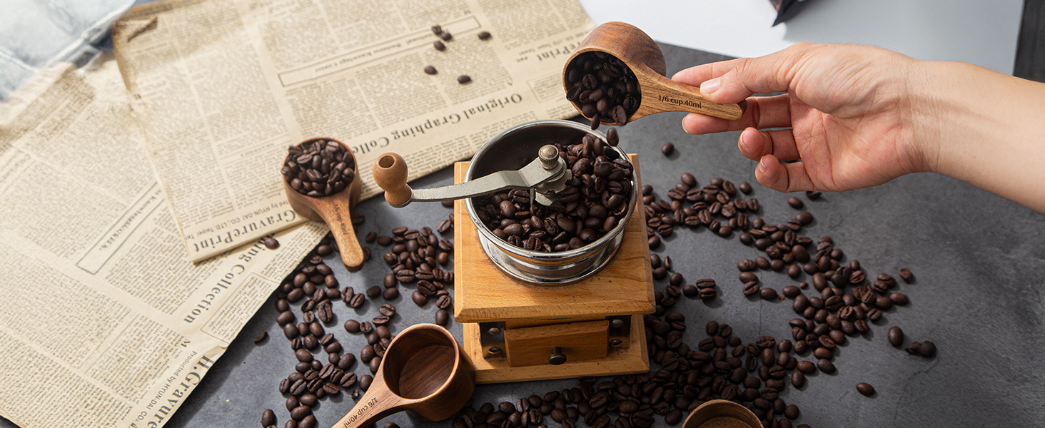 Wood Coffee Scoop-4 Pieces Wooden Scoops for Jars Small Measuring Spoons for Ground Coffee,Tea,Sugar,Seasoning-Multipurpose Wooden Scoop for Jars,Canisters,Bath Salts,Laundry Detergent(Acacia Wood)