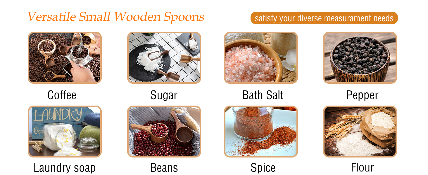 Wood Coffee Scoop-4 Pieces Wooden Scoops for Jars Small Measuring Spoons for Ground Coffee,Tea,Sugar,Seasoning-Multipurpose Wooden Scoop for Jars,Canisters,Bath Salts,Laundry Detergent(Acacia Wood)